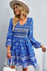 Bohemian V-Neck Balloon Sleeve Dress - SHE BADDY© ONLINE WOMEN FASHION & CLOTHING STORE