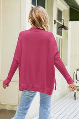 Color Block Round Neck Side Slit Sweater - SHE BADDY© ONLINE WOMEN FASHION & CLOTHING STORE