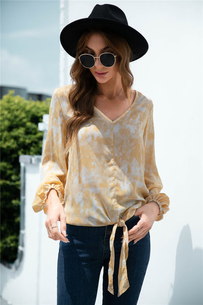 Tie-Dye Tied Balloon Sleeve Blouse - SHE BADDY© ONLINE WOMEN FASHION & CLOTHING STORE