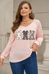 Plus Size Rabbit Graphic Long Raglan Sleeve Easter Tee - SHE BADDY© ONLINE WOMEN FASHION & CLOTHING STORE