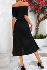 Tie-Waist Off-Shoulder Split Dress - SHE BADDY© ONLINE WOMEN FASHION & CLOTHING STORE