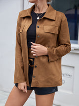 Button Front Collared Drop Shoulder Jacket - SHE BADDY© ONLINE WOMEN FASHION & CLOTHING STORE