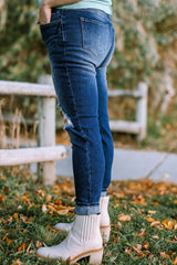 Plus Size Button Fly Distressed Jeans - SHE BADDY© ONLINE WOMEN FASHION & CLOTHING STORE