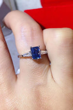 1 Carat Moissanite Platinum-Plated Rectangle Ring in Blue - SHE BADDY© ONLINE WOMEN FASHION & CLOTHING STORE