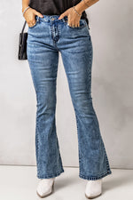 Vintage Wash Flare Jeans with Pockets - SHE BADDY© ONLINE WOMEN FASHION & CLOTHING STORE