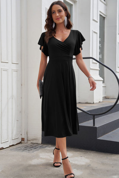 Flutter Sleeve Surplice Midi Dress - SHE BADDY© ONLINE WOMEN FASHION & CLOTHING STORE