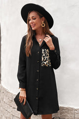 Leopard Patch Textured Shirt Dress - SHE BADDY© ONLINE WOMEN FASHION & CLOTHING STORE