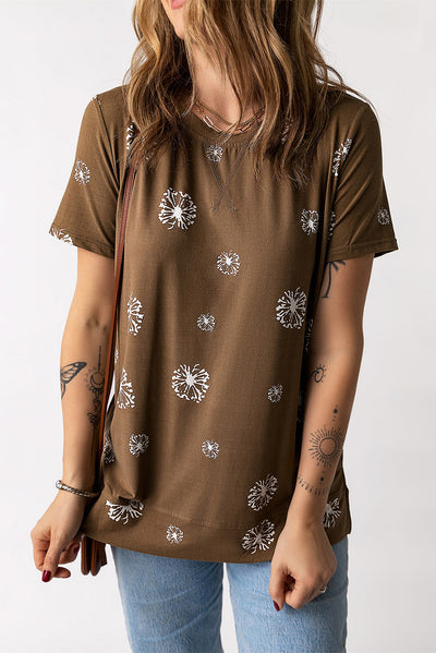 Dandelion Print Round Neck Tee - SHE BADDY© ONLINE WOMEN FASHION & CLOTHING STORE