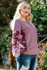 Plus Size Floral Exposed Seam Quarter-Button Henley Top - SHE BADDY© ONLINE WOMEN FASHION & CLOTHING STORE