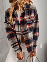 Plaid Button Front Brushed Shacket with Breast Pockets - SHE BADDY© ONLINE WOMEN FASHION & CLOTHING STORE