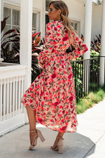 Floral Tie Neck Flounce Sleeve Tiered Dress - SHE BADDY© ONLINE WOMEN FASHION & CLOTHING STORE