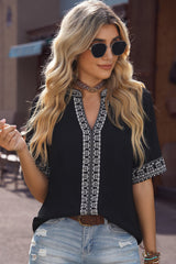 Embroidered V-Neck Top - SHE BADDY© ONLINE WOMEN FASHION & CLOTHING STORE