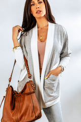 Contrast Open Front Cardigan with Pockets - SHE BADDY© ONLINE WOMEN FASHION & CLOTHING STORE