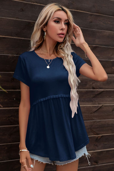 Lace Trim Round Neck Tunic Top - SHE BADDY© ONLINE WOMEN FASHION & CLOTHING STORE