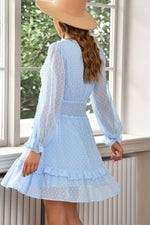Swiss Dot Tie Front Frill Trim Plunge Dress - SHE BADDY© ONLINE WOMEN FASHION & CLOTHING STORE