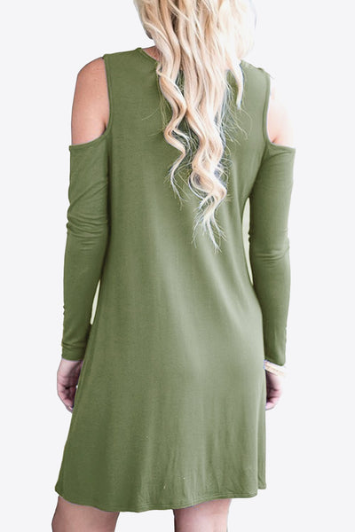 Cold-Shoulder Long Sleeve Round Neck Dress - SHE BADDY© ONLINE WOMEN FASHION & CLOTHING STORE