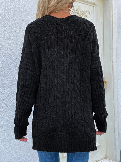 Cable-Knit Open Front Cardigan with Front Pockets - SHE BADDY© ONLINE WOMEN FASHION & CLOTHING STORE