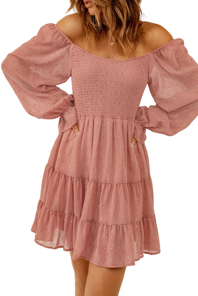 Smocked Long Flounce Sleeve Tiered Dress - SHE BADDY© ONLINE WOMEN FASHION & CLOTHING STORE