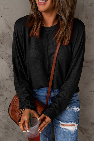 Seam Detail Round Neck Long Sleeve Top - SHE BADDY© ONLINE WOMEN FASHION & CLOTHING STORE