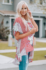 Mixed Print Ruffle Hem Kimono - SHE BADDY© ONLINE WOMEN FASHION & CLOTHING STORE