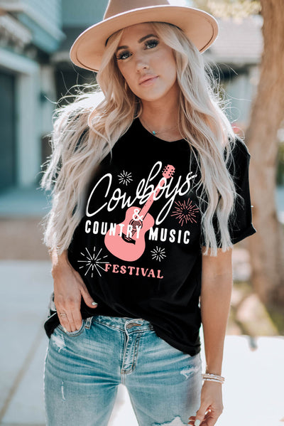 COWBOYS COUNTRY MUSIC Round Neck T-Shirt - SHE BADDY© ONLINE WOMEN FASHION & CLOTHING STORE