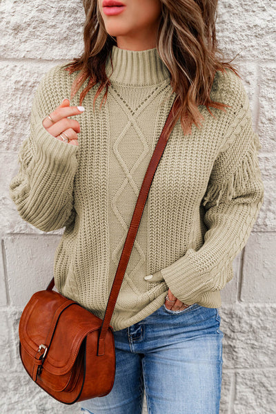 Fringe Detail Mixed Knit Sweater - SHE BADDY© ONLINE WOMEN FASHION & CLOTHING STORE