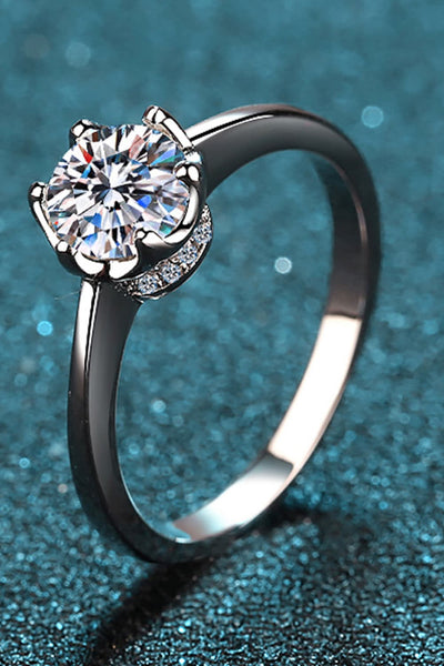 1 Carat Moissanite Rhodium-Plated Solitaire Ring - SHE BADDY© ONLINE WOMEN FASHION & CLOTHING STORE