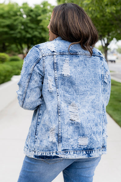 Acid Wash Distressed Denim Jacket - SHE BADDY© ONLINE WOMEN FASHION & CLOTHING STORE