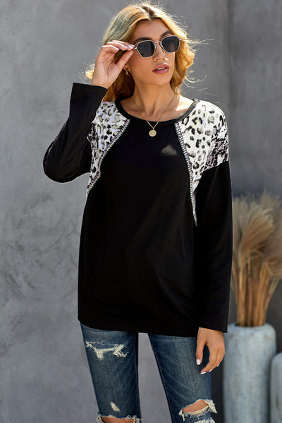 Leopard Snakeskin Print Dropped Shoulder Top - SHE BADDY© ONLINE WOMEN FASHION & CLOTHING STORE