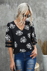 Botanical Print V-Neck Puff Sleeve Blouse - SHE BADDY© ONLINE WOMEN FASHION & CLOTHING STORE