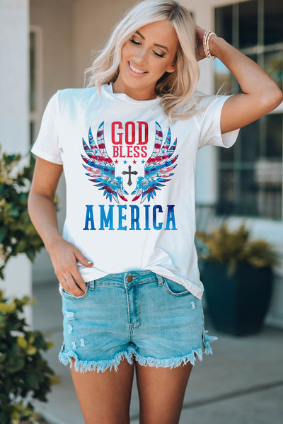 GOD BLESS AMERICA Cuffed Tee Shirt - SHE BADDY© ONLINE WOMEN FASHION & CLOTHING STORE