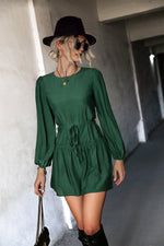 Frill Trim Tie Waist Puff Sleeve Mini Dress - SHE BADDY© ONLINE WOMEN FASHION & CLOTHING STORE