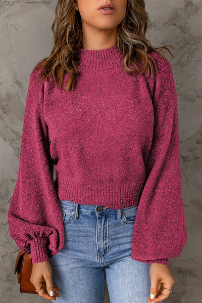 Ribbed Trim Balloon Sleeve Sweater - SHE BADDY© ONLINE WOMEN FASHION & CLOTHING STORE