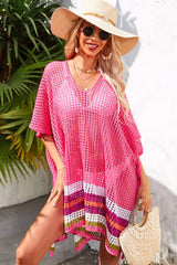 Rainbow Stripe Openwork Slit Cover-Up - SHE BADDY© ONLINE WOMEN FASHION & CLOTHING STORE