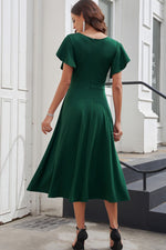 Flutter Sleeve Surplice Midi Dress - SHE BADDY© ONLINE WOMEN FASHION & CLOTHING STORE