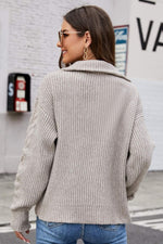 Half Zip Mixed Knit Collared Sweater - SHE BADDY© ONLINE WOMEN FASHION & CLOTHING STORE