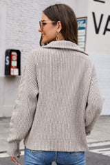 Half Zip Mixed Knit Collared Sweater - SHE BADDY© ONLINE WOMEN FASHION & CLOTHING STORE