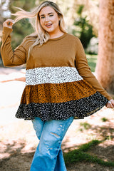 Plus Size Animal Print Color Block Ribbed Babydoll Top - SHE BADDY© ONLINE WOMEN FASHION & CLOTHING STORE