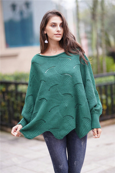 Openwork Boat Neck Sweater with Scalloped Hem - SHE BADDY© ONLINE WOMEN FASHION & CLOTHING STORE