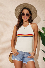 Rainbow Stripe Halter Neck Knit Tank - SHE BADDY© ONLINE WOMEN FASHION & CLOTHING STORE