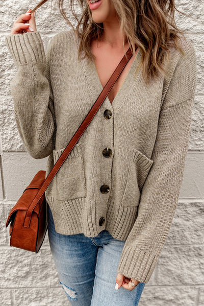 Ribbed Trim Button Down Cardigan with Pockets - SHE BADDY© ONLINE WOMEN FASHION & CLOTHING STORE