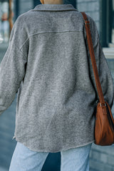 Textured Button Down Shirt Jacket with Pockets - SHE BADDY© ONLINE WOMEN FASHION & CLOTHING STORE