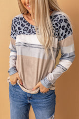 Leopard Color Block Drop Shoulder Top - SHE BADDY© ONLINE WOMEN FASHION & CLOTHING STORE