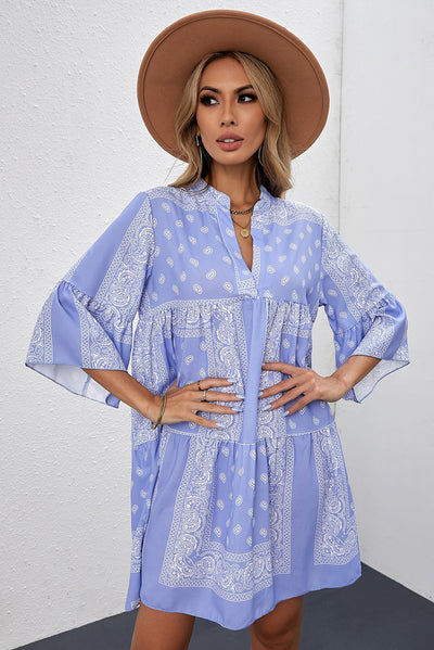 Paisley Three-Quarter Sleeve Mini Dress - SHE BADDY© ONLINE WOMEN FASHION & CLOTHING STORE