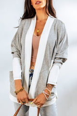 Contrast Open Front Cardigan with Pockets - SHE BADDY© ONLINE WOMEN FASHION & CLOTHING STORE