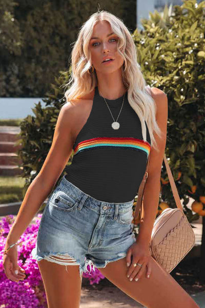 Rainbow Stripe Halter Neck Knit Tank - SHE BADDY© ONLINE WOMEN FASHION & CLOTHING STORE