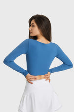 Cutout Long Sleeve Cropped Sports Top - SHE BADDY© ONLINE WOMEN FASHION & CLOTHING STORE