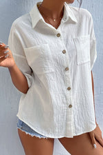 Roll-Tab Sleeve Shirt with Pockets - SHE BADDY© ONLINE WOMEN FASHION & CLOTHING STORE