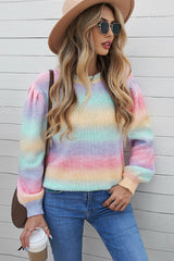 Gradient Stripes Bishop Sleeve Sweater - SHE BADDY© ONLINE WOMEN FASHION & CLOTHING STORE