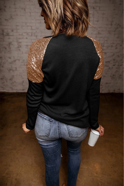 Contrast Sequin Animal Graphic Round Neck Top - SHE BADDY© ONLINE WOMEN FASHION & CLOTHING STORE